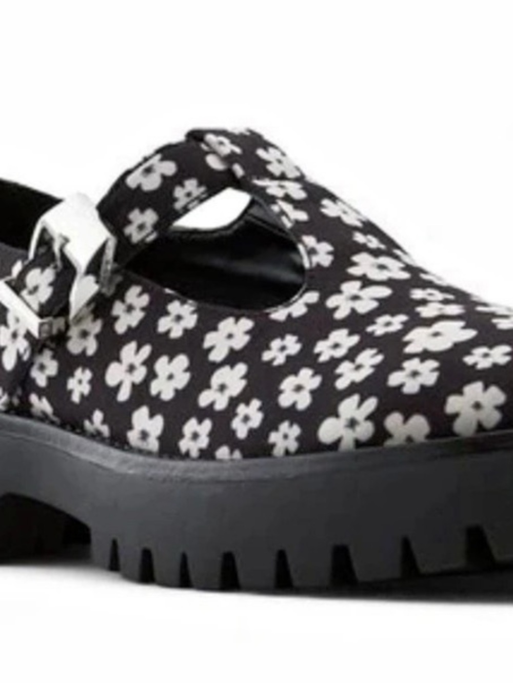 Call it Spring Mary Jane Shoes Floral chunky sole Black & White size 7